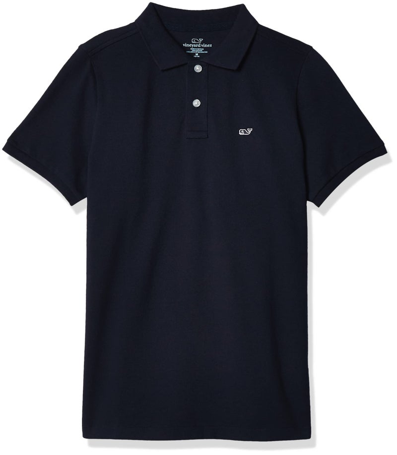 vineyard vines Kidsâ€™ Pique Polo Shirt, Vineyard Navy, Medium - Image 1